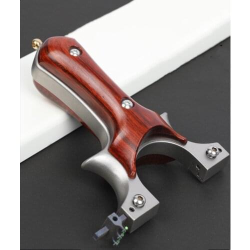 Titanium Alloy Bow Head+solid Wood Patch Hunting Slingshot With Flat Rubber Band Shooting Outdoor Catapult
