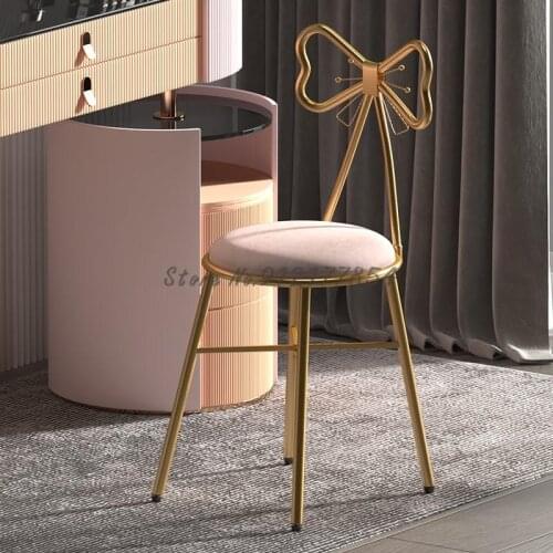 Ins butterfly net red makeup dressing nail girl bedroom backrest simple bedroom Nordic heart-shaped stool chair