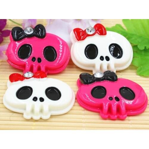 20pcs/lot flat back resin cabochons accessories DIY resin cat kawaii resin skull with bow 42*38mm