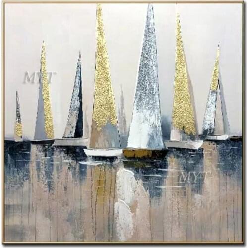 Many Sailboats Sail On The Sea Oil Painting 100% Handmade New Design Canvas Wall Decor Fine Art Decorative For Living Room