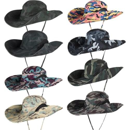 Mens Summer Bucket Hats Wide Brim Sun Cap Military Camo Hunting Fishing Hiking Camouflage Round Sunshade Hat sombreros de sol