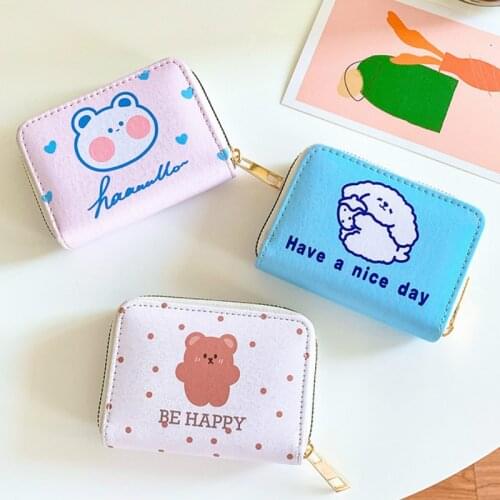 Korean Cartoon Small Wallet Boys Girls Cute Bear Short Purses Women Kawaii Multiple Card Slots Organizer Money Clutch Bag
