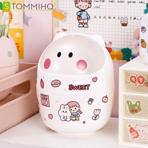 STOMMIHO Trash Bin Storage Box Cute Desktop Trash Can Desk Waste Container Office Household Accessories Waste Bins Holder Storag