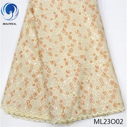 BEAUTIFICAL african lace fabrics high quality organza lace sequins fabric for dress 5yards nigerian lace organza ML23O02