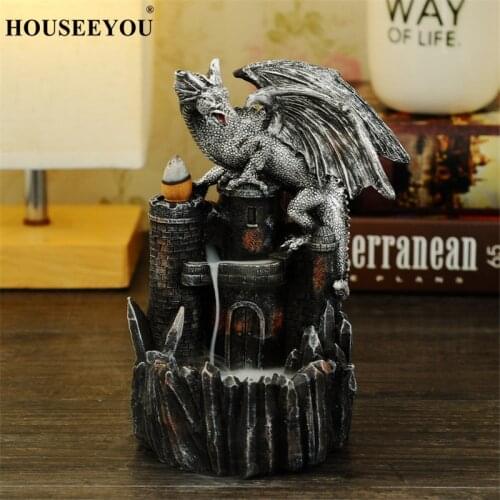 HOUSEEYOU Backflow Incense Burners Creative Resin Dragon Dinosaur Censer Furnace Home Decor Incense Holder + 20Pcs Incense Cones