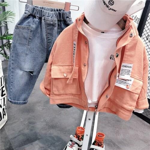 2020 Autumn Toddler Boys Clothes Suits Kids Korean Casual Letter Colored Denim Jacket White Tshirt Jeans 3pcs Set For Boy 2-7 Y