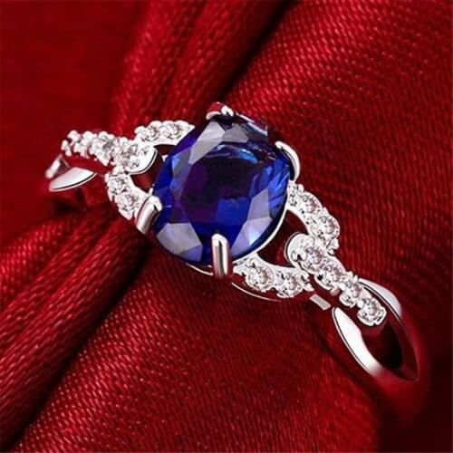 Fashion Crystal Blue Classical Cubic Wedding Rings For Women Female Elegant Oval Zircon Engagement Ring Gift Jewelry