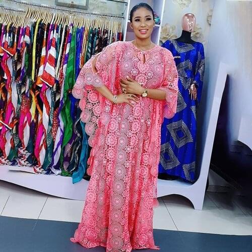 Muslim Dress Lady Party Lace hollow European Clothes American Clothing Abaya Dubai Maxi African Design Loose Robe Gowns