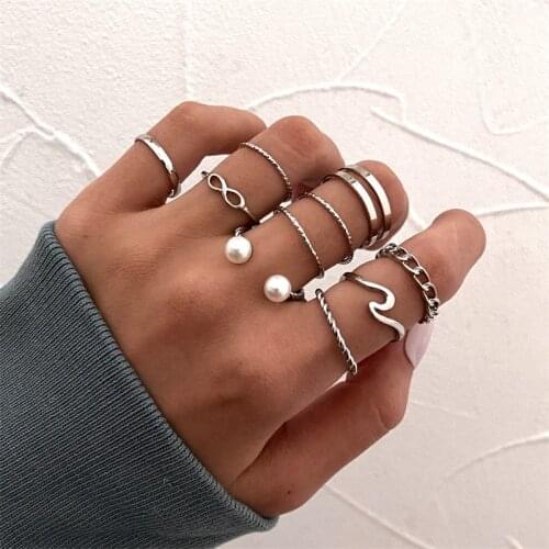 Ins cool wind alloy 10 piece ring set creative simple joint ring