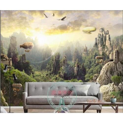 Custom photo mural 3d wallpaper European style mountain castle flying motorboat in the living room wallpaper for walls 3 d