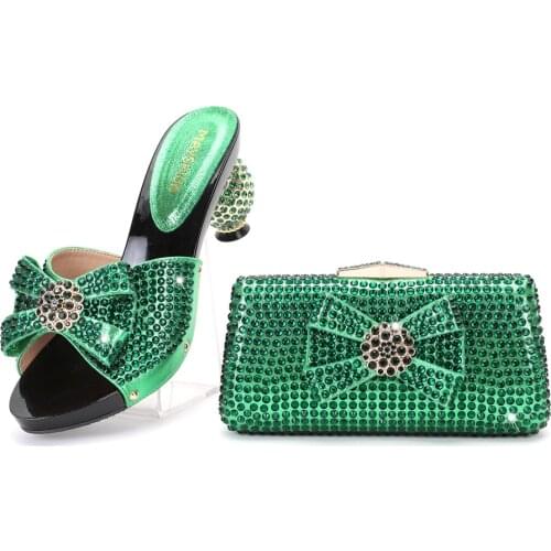 2021 new Italian design African Nigerian high heel party Crystal Rhinestone Wedding Shoes and hand-held straddle Dinner Bag slip