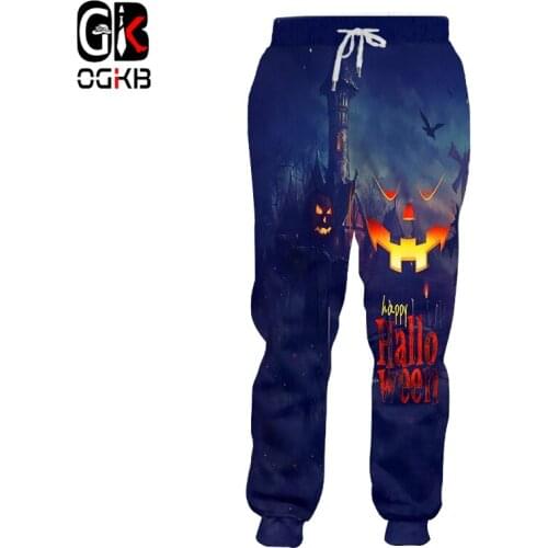 OGKB Mens New Creative Street Clothing 3D Printed Funny Pumpkin Castle Halloween Big Size Man 6XL Sweatpants