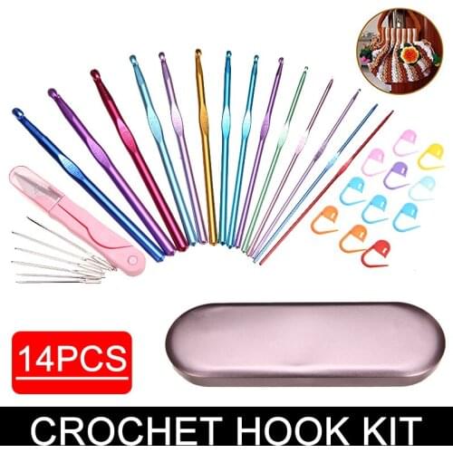 New 14Pcs Different Sizes Colorful Alumina Crochet Hooks Knitting Needle Crochet Hooks Kit Home Hand Knitting Tools