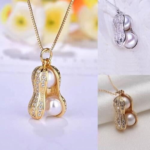 New Peanut Necklace Women White Fake Pearl Necklace Clavicle Pendant Jewelry Rose Gold Titanium Luxury Creative Christmas Gifts