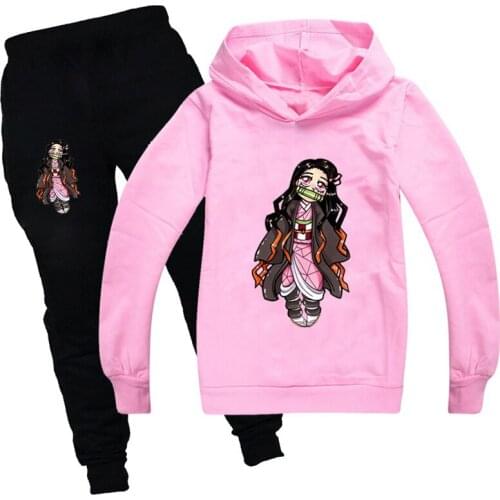 Fall Demon Slayer Cartoon Boy Girls Tops Anime Unisex Harajuku Aesthetic Kawaii Graphic Kimetsu No Yaiba Children Clothing Sets