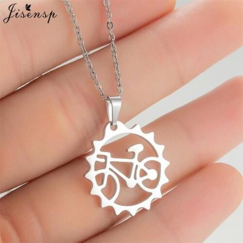 New Casual Bicycle Stainless Steel Chain Necklace For Women Men Classic Silver Color Geometric Gear Choker Sun Pendant Necklaces