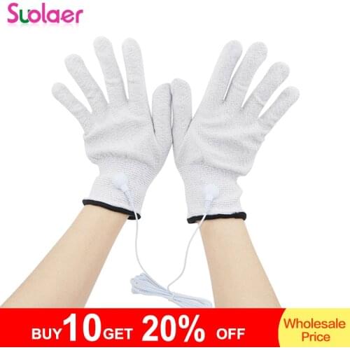 1Pair Magic Pulse Massage Gloves With Cable Silver Fiber Conductive Electrotherapy Massage Electrode Gloves Use For Tens Devices