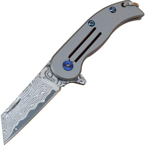 Birthday Gift Damascus key chain outdoor knife survival and self-defense portable mini folding titanium handle pocket knife