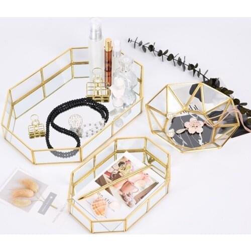 Storage-Tray Home-Decorations Glass Home-Storage-Supplies Metal Cosmetic DIY