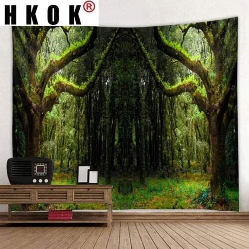 HKOK Green Forest Sunshine Poster Picture Tapestry Wall Hanging Wall Covering Rugs Background Cloth Beach Mat Blanket Art Decor