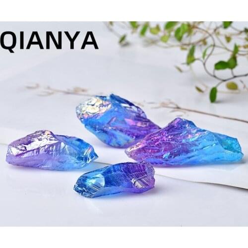 Rainbow Color PVD Plating Crystal Quartz Raw Crystal Stone Mineral DIY Cure Aura Palm Stone Home Decoration Aquarium Stone