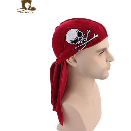 Unisex New skull cap velvet durag du rag do rag Men and Women Breathable Bandana Hat Long tail Headwrap Fashion Hair Accessories