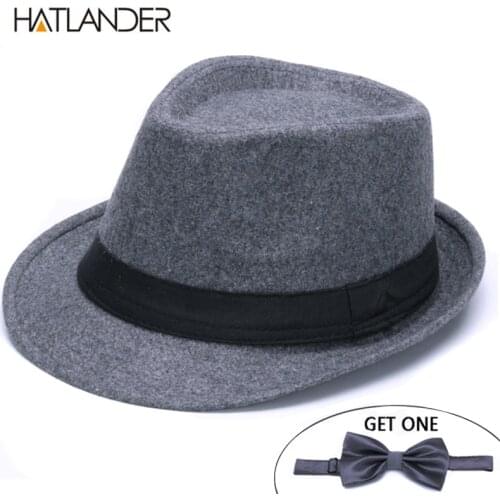 HATLANDER Classic solid Mens Dad fedora hats for Gentleman woolen Jazz church cap women fedoras winter felt billycock top hat