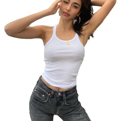 Womens Rib Knit Tank Tops, Sexy Sleeveless Crew Neck Solid Color Slim Fit Crop Tops