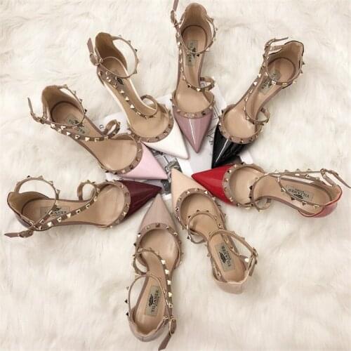 Free shipping fashion women Pumps lady nude patent Pointy toe s-strappy spikes ankle high heels shoes bride Stiletto heeled