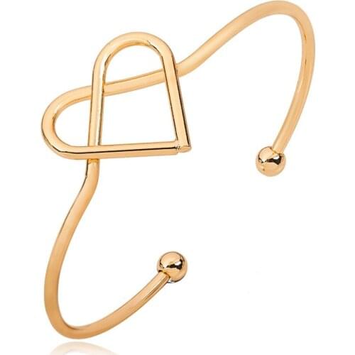 Knotted Hollow Heart Opening Adjustable Metallic Golden Silver Plated Bracelest & Bangles for Women