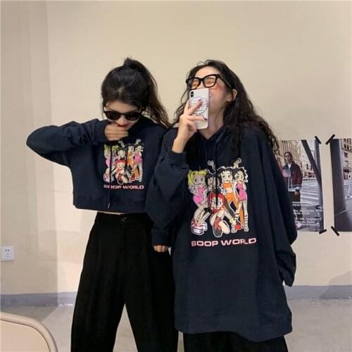 Spring Autumn Clothes Japanese Cartoon Printed Hooded Sweatshirt Girl Wild Loose Student Tops Sweatshirt Harajuku Hoodies Women