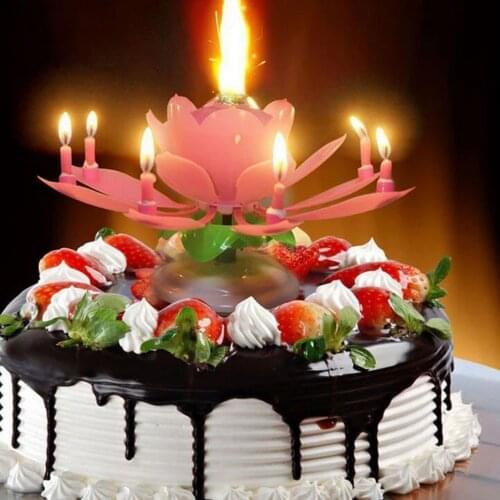 Spinning Lotus Candle Holder Playing Happy Birthday Music Mini Candle Petal Support Candlestick Anniversary Party Cake Light