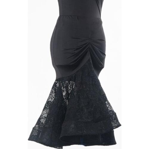 New black red blue rose Latin dance skirt print gauze patchwork Salsa Tango Rumba flamengo Ballroom dance skirt