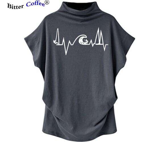 Fashion design Sea heartbeat surf life T shirts Womens Sailing electric pulse T-shirt Batwing Sleeve Womens tshirt Plus size