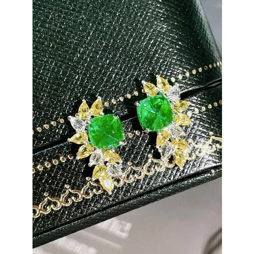 L716 Solid 18K Gold AU750 Nature Green Emerald 2.8ct Diamonds Female Drop Earrings for Women Fine Earrings
