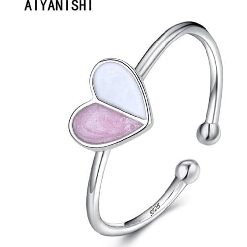 AIYANISHI Fashion 100% Real 925 Sterling Heart Finger Ring Classic Open Silver Rings Jewelry For Women Wedding Christmas Gifts
