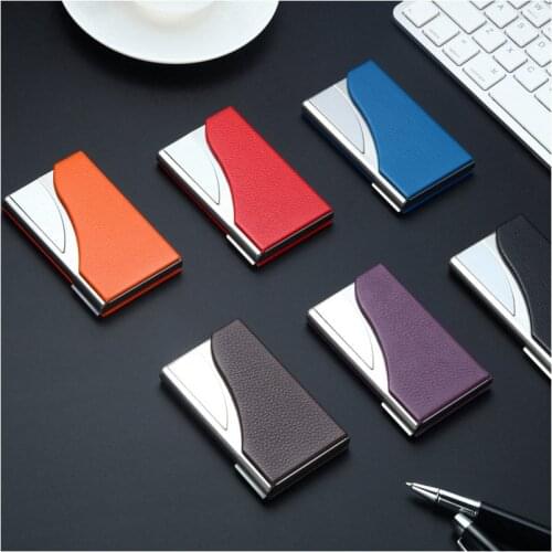 1 Piece Pu Leather and Stainless Steel Fashion Stainless Steel Credit Card Holder Id Business Card Case Wallet For Women 6 Slots