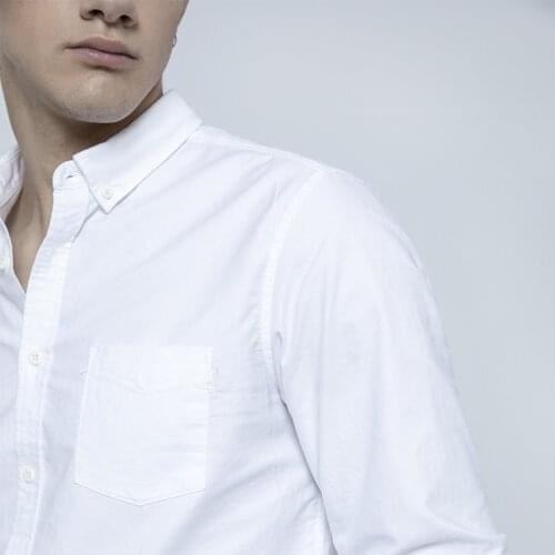 100% cotton solid color long-sleeved shirt mens oxford business professional casual mens shirt non-iron (oversized plus size)