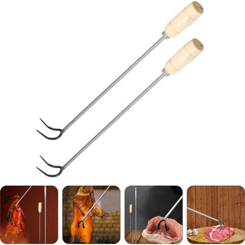 2pcs Stainless Steel BBQ Hook Meat Goose Holder Hook Stick Kitchen Meat Hook