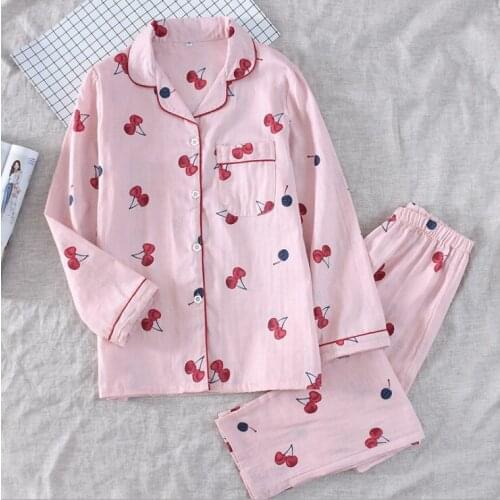 2020 new spring and summer womens long-sleeved long-sleeved pants suit 100% cotton printed comfortable pajamas suit female