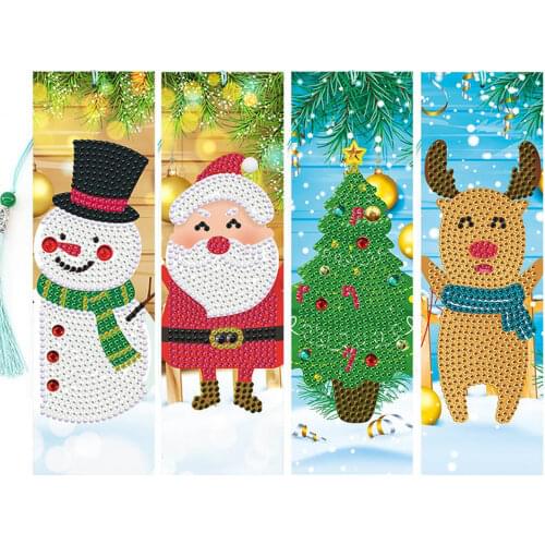 New 4pcs Diamond Painting Chrismas Bookmarks Kits Diamond Art Cross Stitch Diamond Embroidery Kit Special Shaped Drill DIY Craft