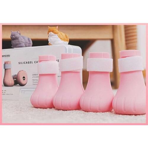 4PCS Cat Shoes Pet Boots Silicone Feet Covers Anti-Scratch Cat Bath Booties Paw Protectors for Pet Grooming Bathing Shaving