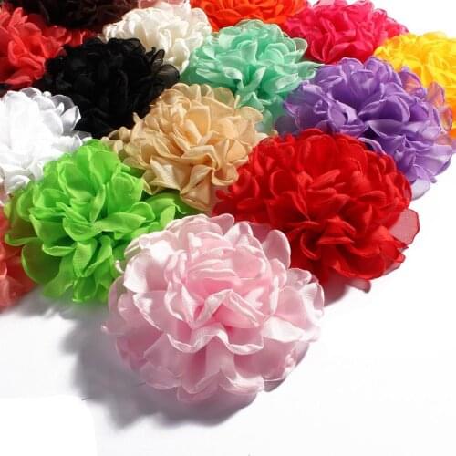50pcs/lot 4'' 20Colors Artificial Soft Tulle Multilayer Burned Eage Petal Fabric Flowers For Children Headbands Hair Accessories
