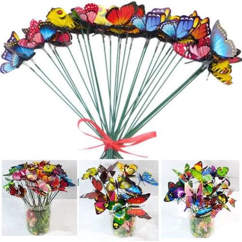 50pcs/Bunch Bunch of Butterflies Garden Yard Colorful Simulation Butterfly Stakes Home Outdoor Flower Pots Decor S55