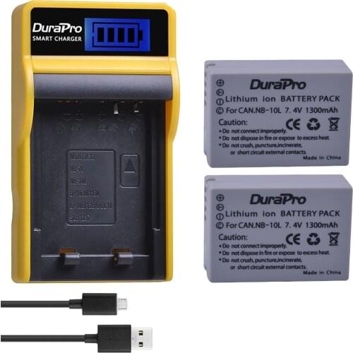 2pc 1300mAH NB-10L NB 10L Battery + LCD USB Charger for Canon G1X G15 G16 SX40HS SX50HS SX60HS SX40 SX50 SX60 HS Camera