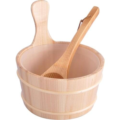 Sauna Wooden Bucket And Ladle Kit Sauna Accessories With Liner For Sauna & SPA-Made Of Premium Finland Pinewood Pinus Effective