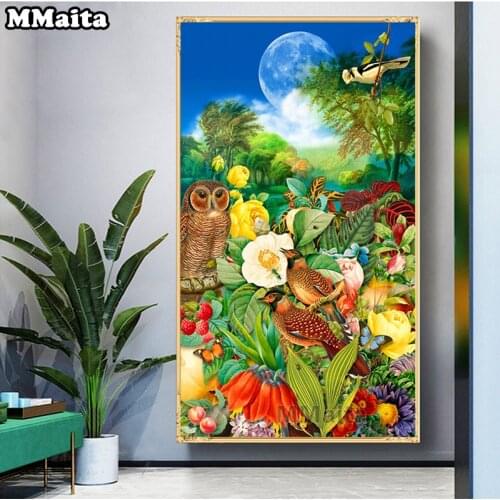Pastoral, flower, bird, plant landscape 5D DIY Diamond Painting Full Drill Square Round Diamonds Embroidery Entrance art GG5716