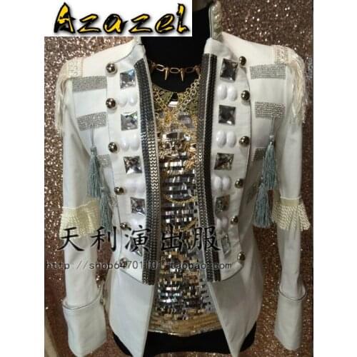 Azazel New Mens Performance Luxury handwork jackets male Brand Hip Hop Tuxedo Jacket Nightclub Male singer Fashion stage costume