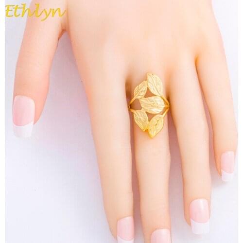 Ethlyn Brand Leaves Ring Romantic Anniversary Gifts Adjustable Women Jewelry Gold Color Women Decoration Accessories R43B