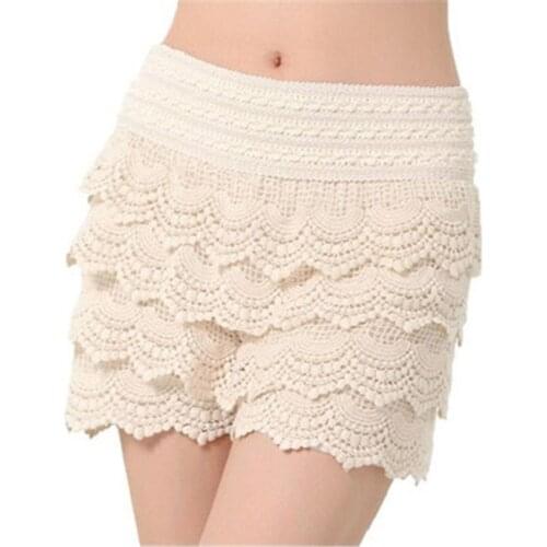 INDJXND 2020 New Summer Clothes Fashion Womens Shorts Sweet Style Lace Crochet Elastic Waist Slim Short Pants Casual Lace Shorts
